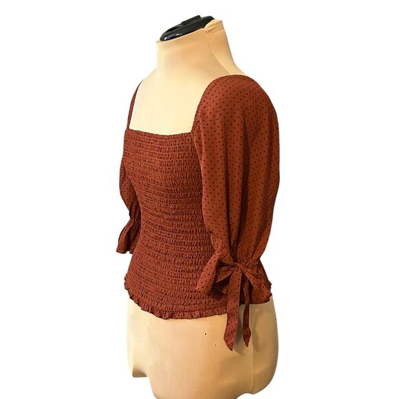 Abercrombie & Fitch Smocked Square Neck Tie Sleeve Crop Top Size Medium Rust - Picture 2 of 9